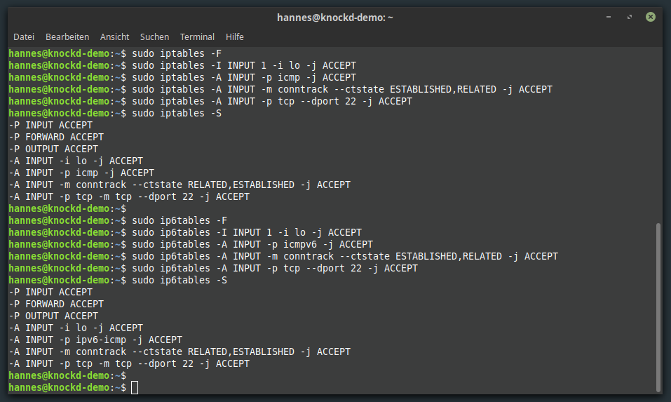 Bash History der iptables & ip6tables Konfiguration